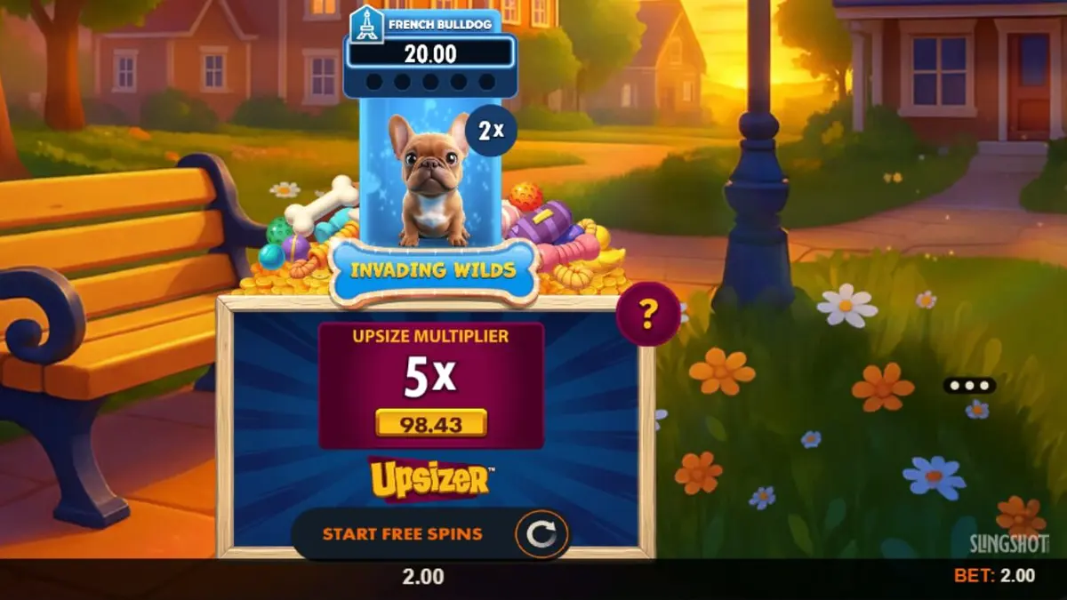 Tampilan visual slot Paw Pack Assembl’Em dengan karakter anjing yang ceria